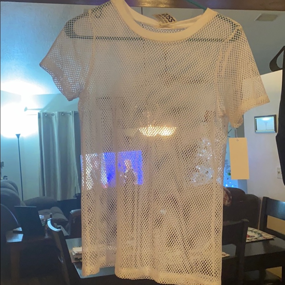 See-through white tunic top